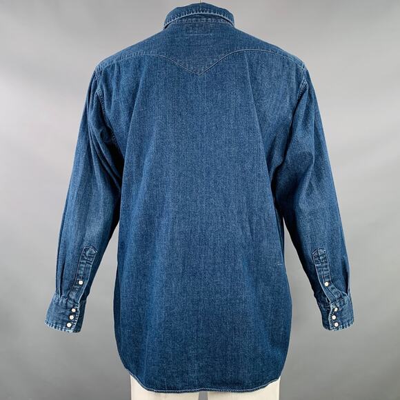 L Indigo Wash Selvedge Cotton Snaps Two Pockets Western Long Sleeve Shirt - Picture 4 of 8